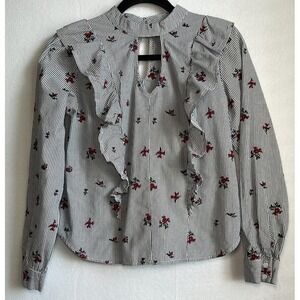 Mossimo Supply Co Shirt Women XS Black‎ Stripe Floral Long Sleeve Round Neck